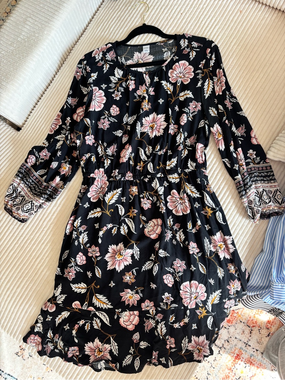 Old Navy Black Midi Dress with Pink Floral Print